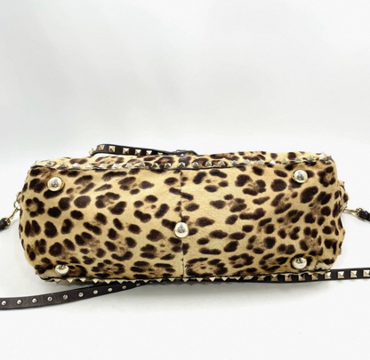 Valentino Leopard Pony Hair Rockstud Tote Bag – Brown/Gold