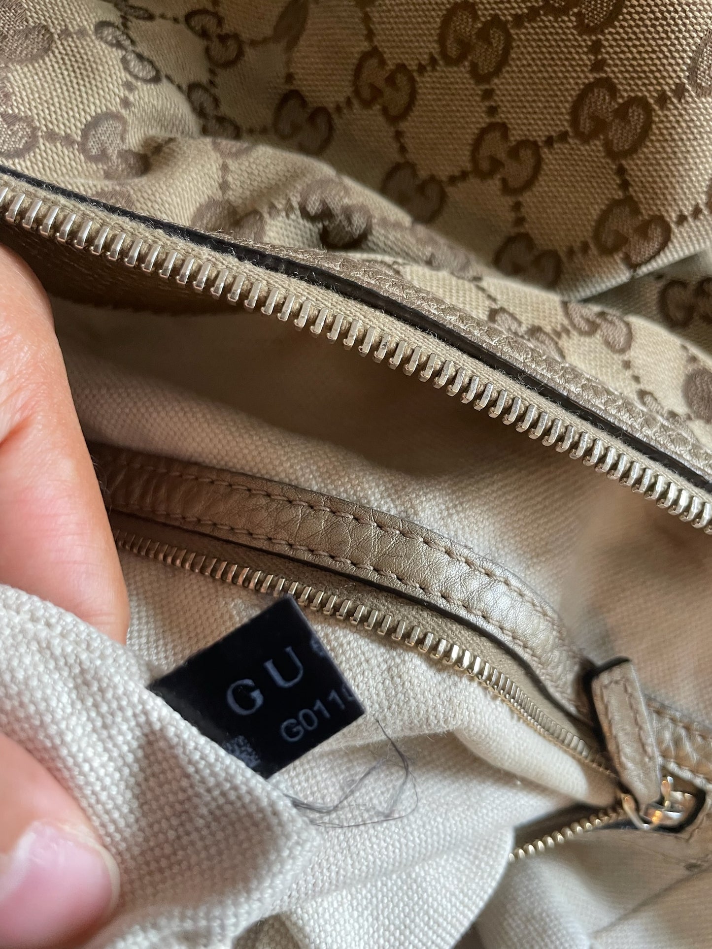 Gucci Large Hobo Bag – GG Canvas with Metallic Leather Trim, Beige/Ebony