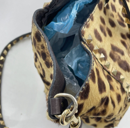 Valentino Leopard Pony Hair Rockstud Tote Bag – Brown/Gold