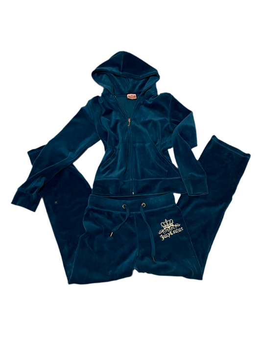 Juicy Couture Velour Tracksuit Set – Teal Blue, Hoodie & Pants