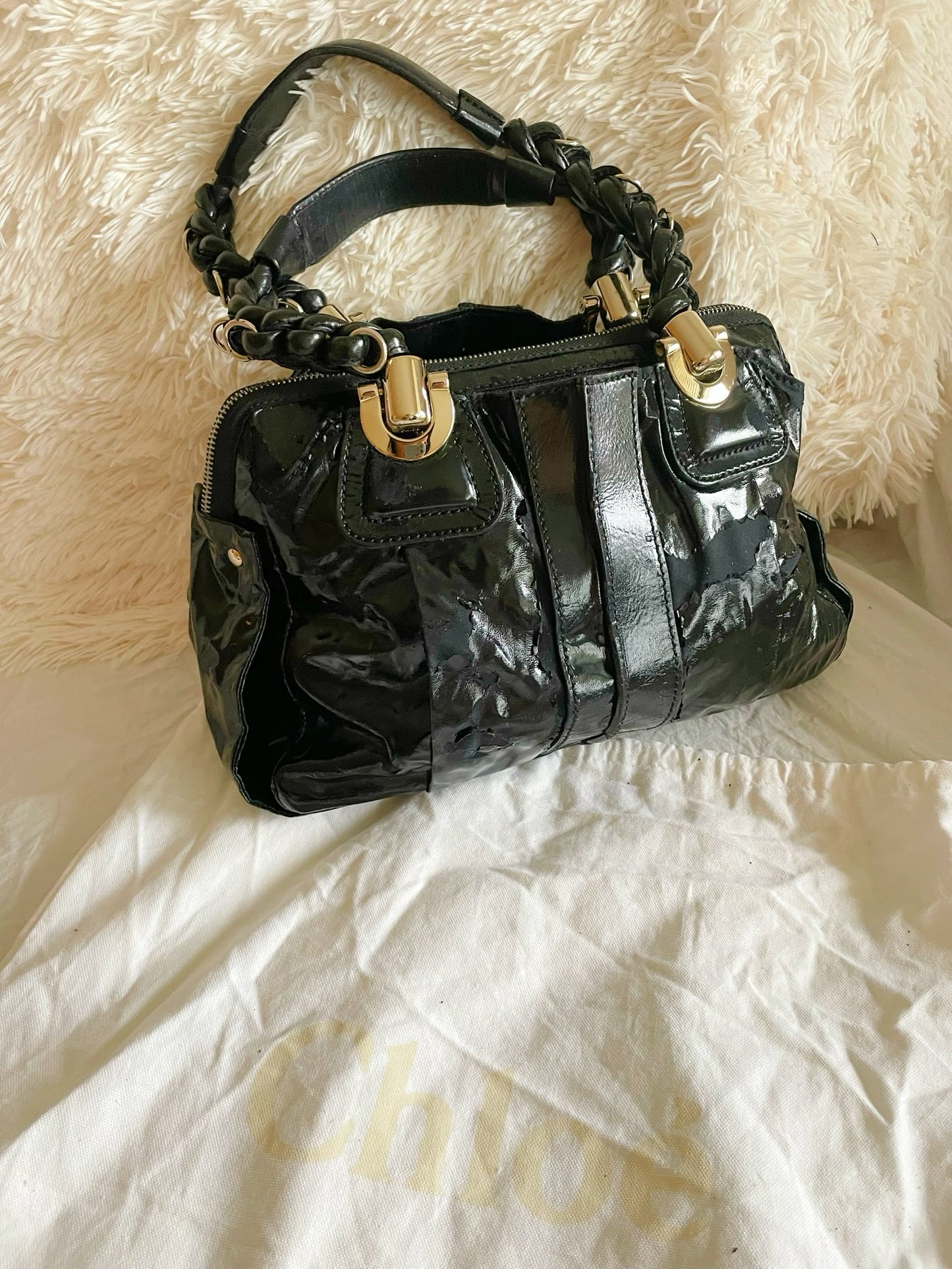 Chloé Patent Leather Satchel Bag – Black