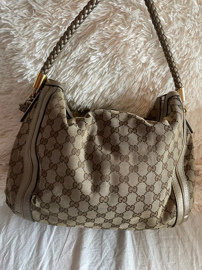 Gucci Large Hobo Bag – GG Canvas with Metallic Leather Trim, Beige/Ebony
