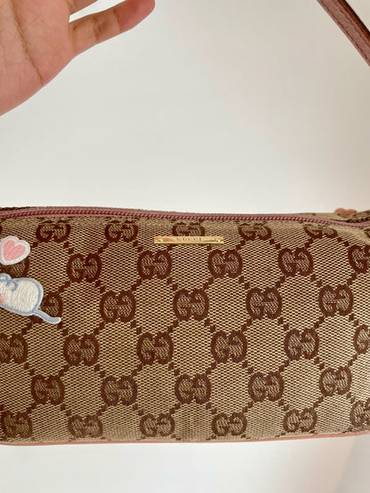 Gucci GG Canvas Shoulder Bag with Pink Leather Trim