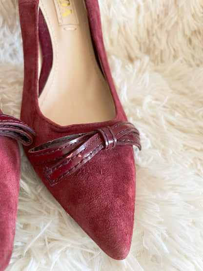 Prada Suede Bow Pumps – Burgundy