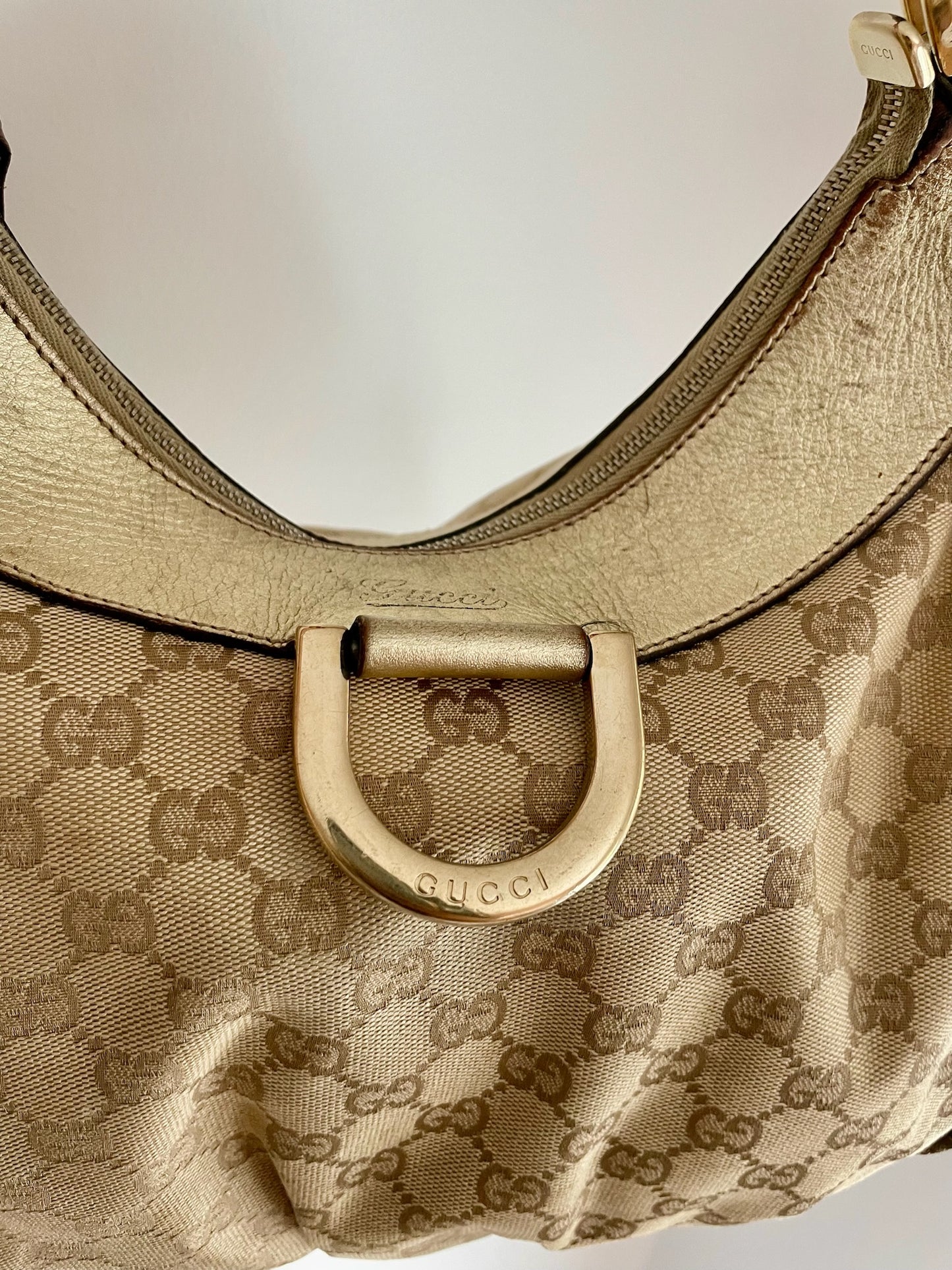 Gucci GG Canvas Hobo Bag – Gold Trim