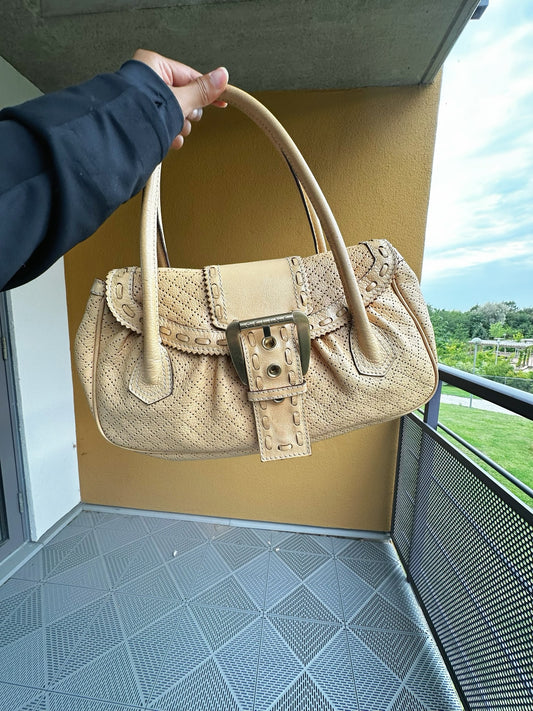 Céline Vintage Boogie Bag Perforated Leather with Buckle – Beige