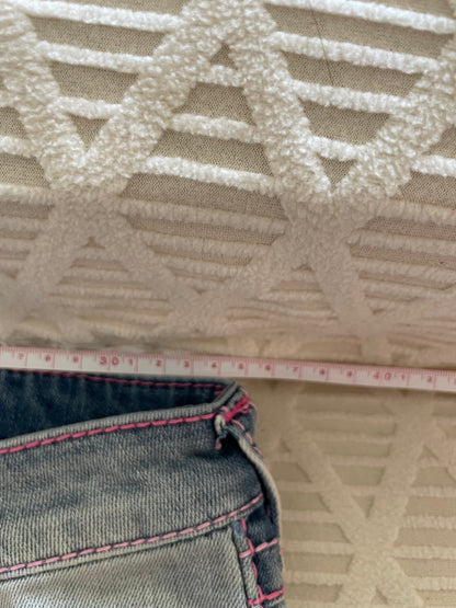 True Religion Billie Mid Rise Straight Jeans – Light Wash with Pink Stitching