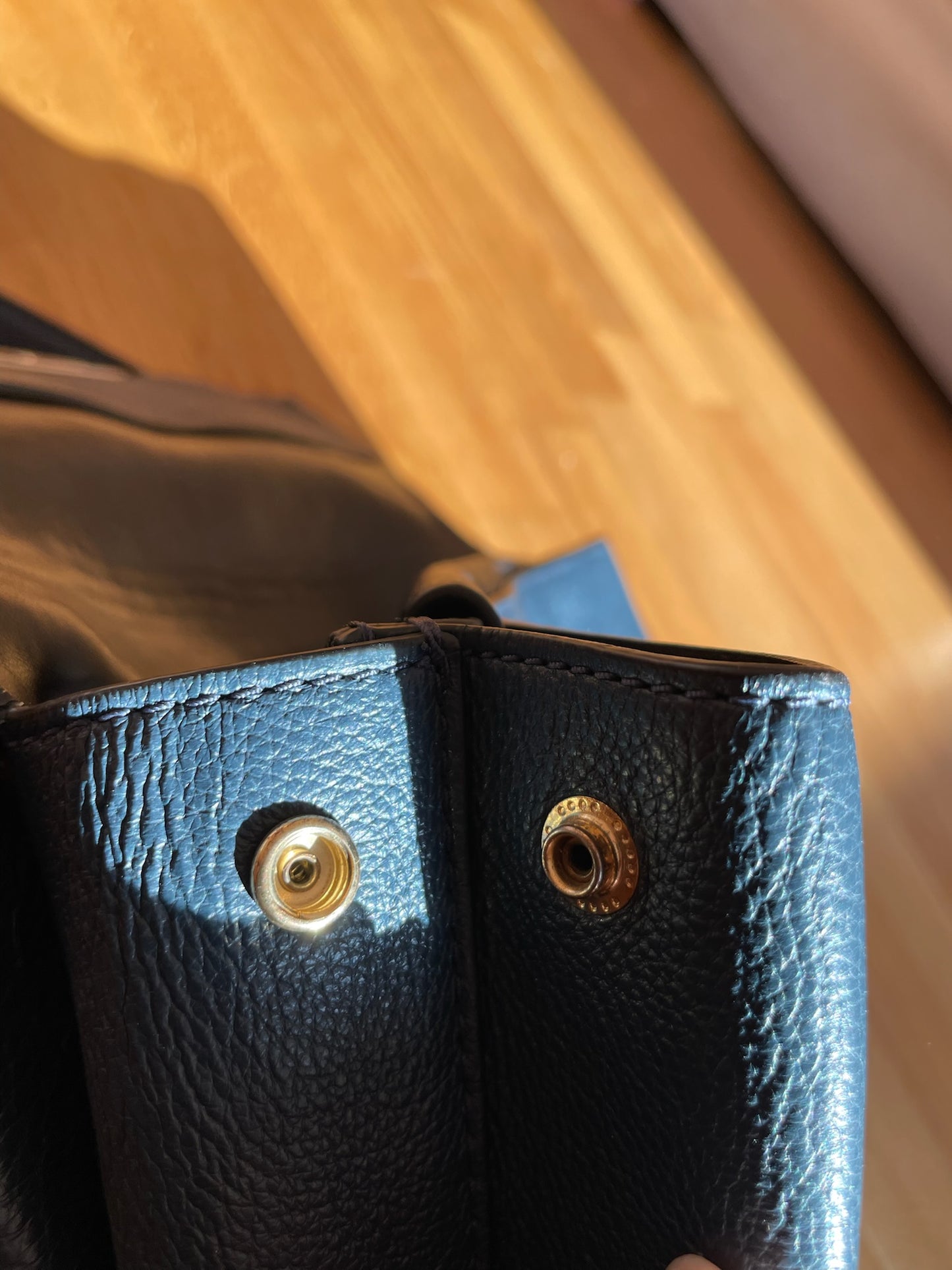 Coccinelle Structured Top Handle Bag – Blue Leather