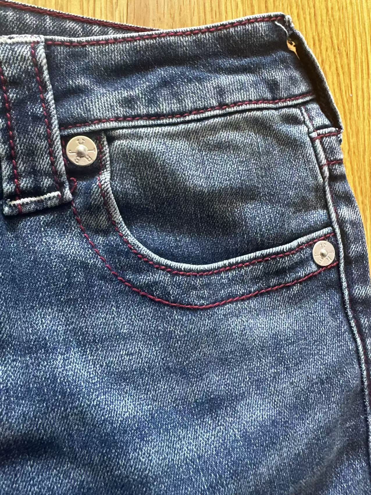 True Religion Billie Mid Rise Straight Jeans – Dark Wash, Red Stitching