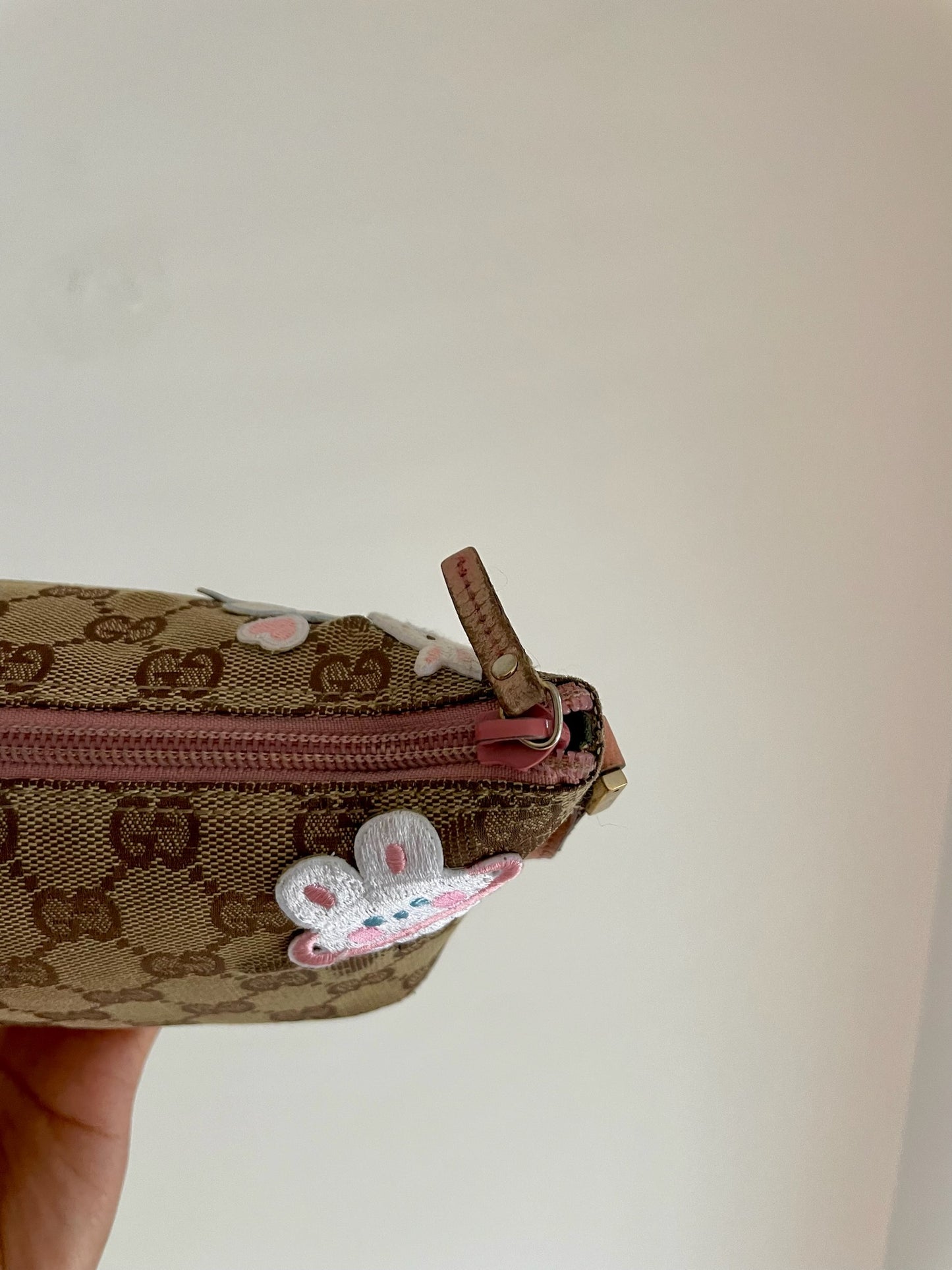 Gucci GG Canvas Shoulder Bag with Pink Leather Trim
