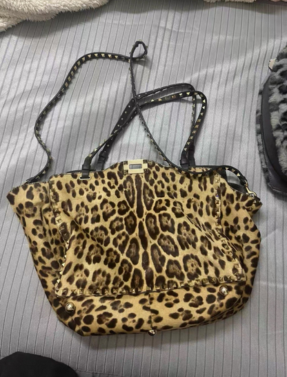 Valentino Leopard Pony Hair Rockstud Tote Bag – Brown/Gold