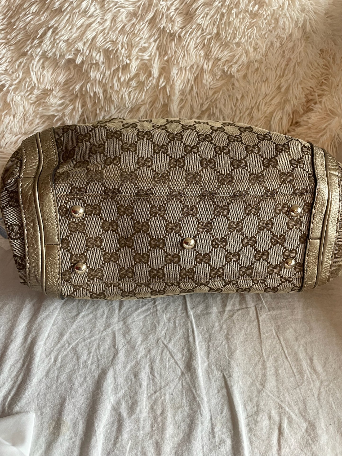 Gucci Large Hobo Bag – GG Canvas with Metallic Leather Trim, Beige/Ebony