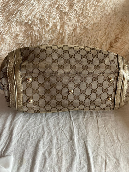Gucci Large Hobo Bag – GG Canvas with Metallic Leather Trim, Beige/Ebony