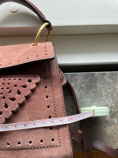 Coccinelle Vintage Top Handle Bag – Suede Leather, Dusty Rose