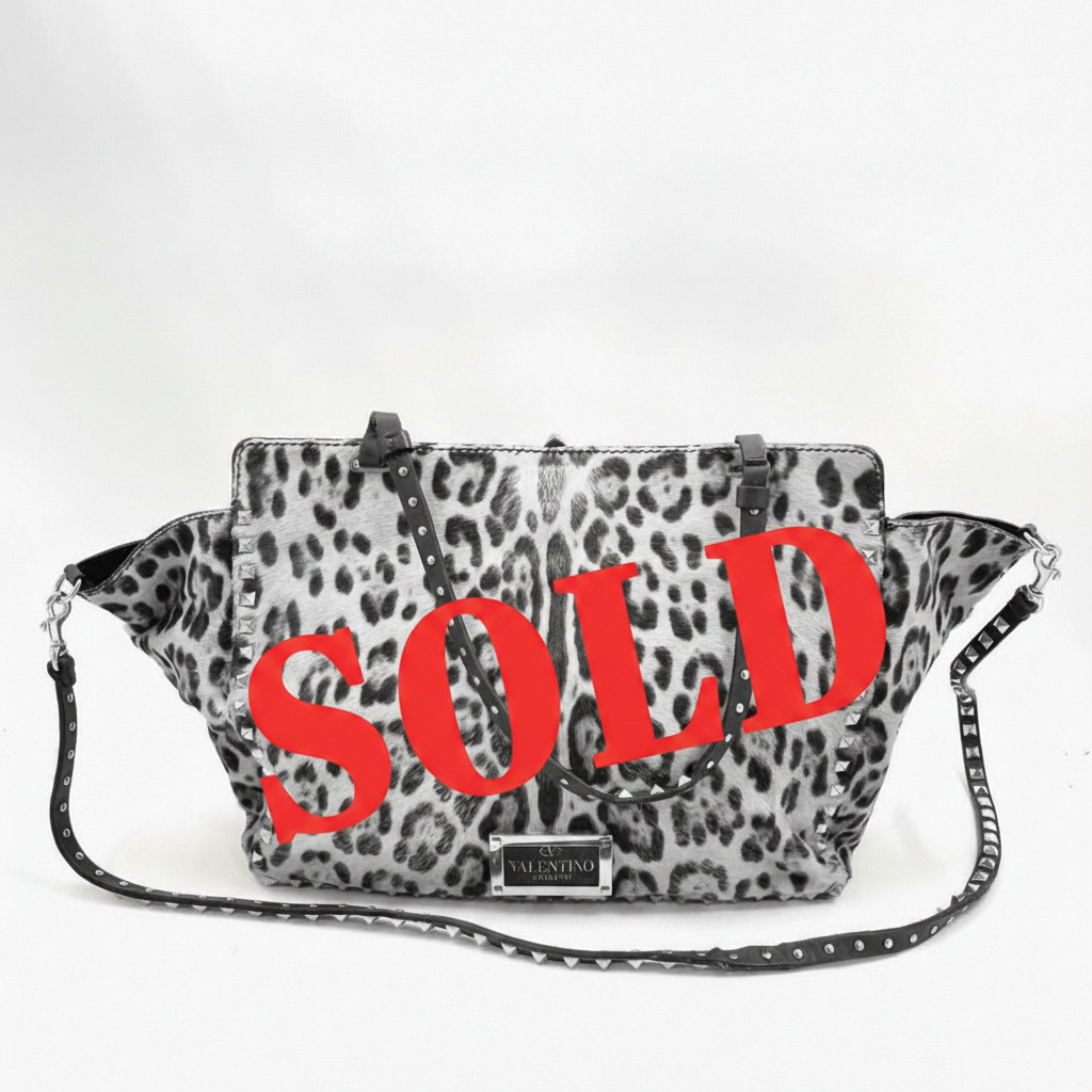 Valentino Leopard Pony Hair Rockstud Tote Bag – Brown/Gold