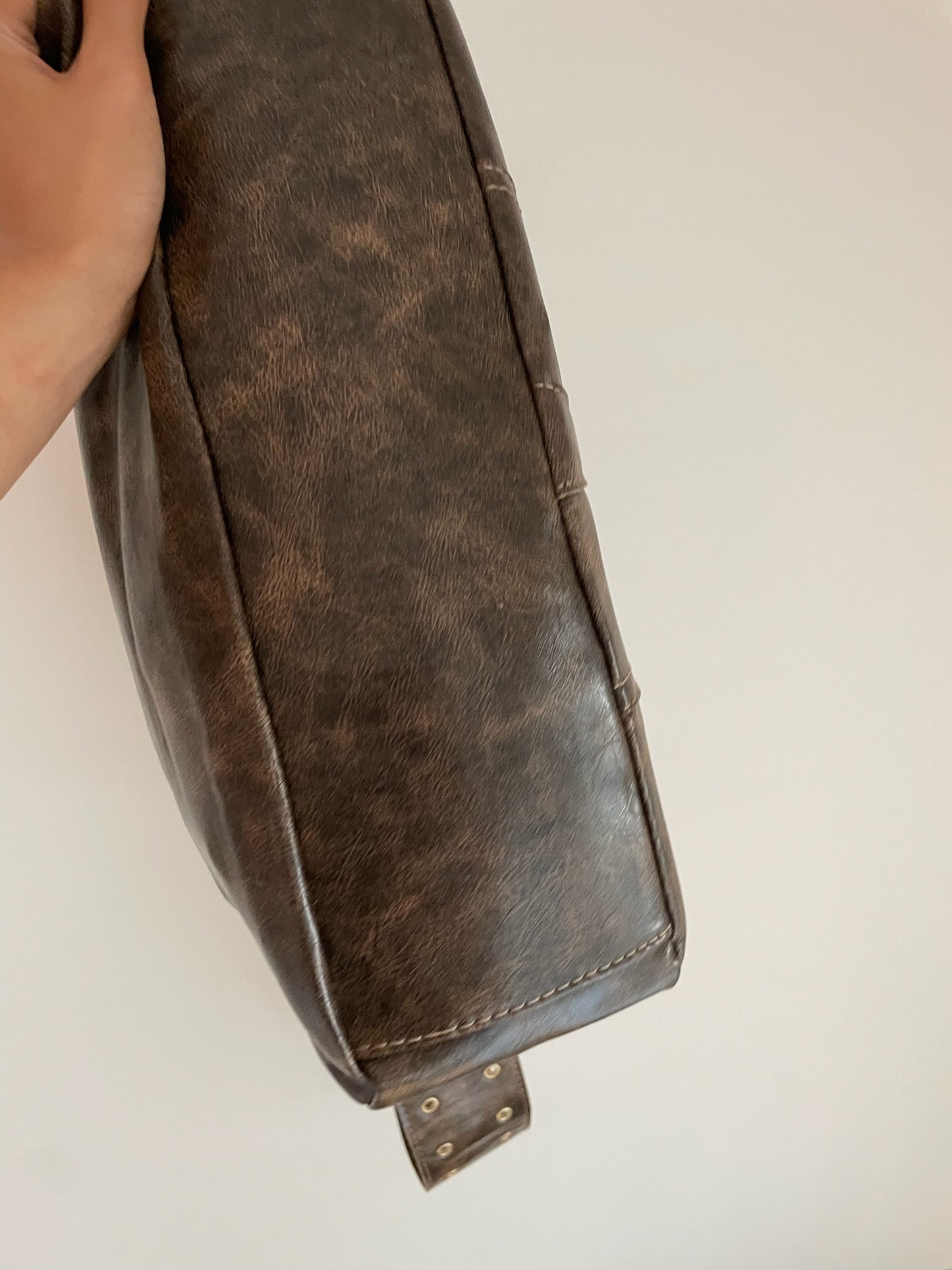 Vintage Buckle Shoulder Bag – Brown Distressed Faux Leather