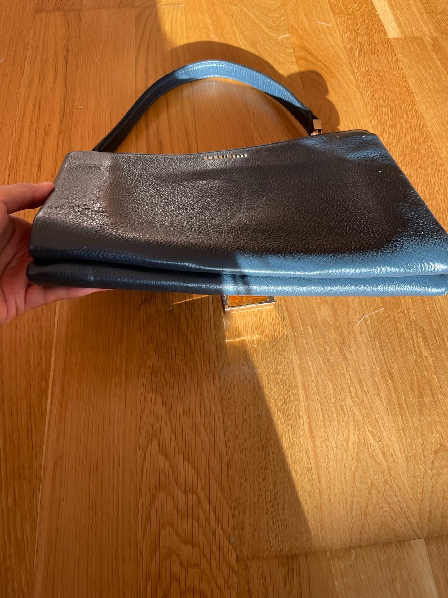 Coccinelle Structured Top Handle Bag – Blue Leather