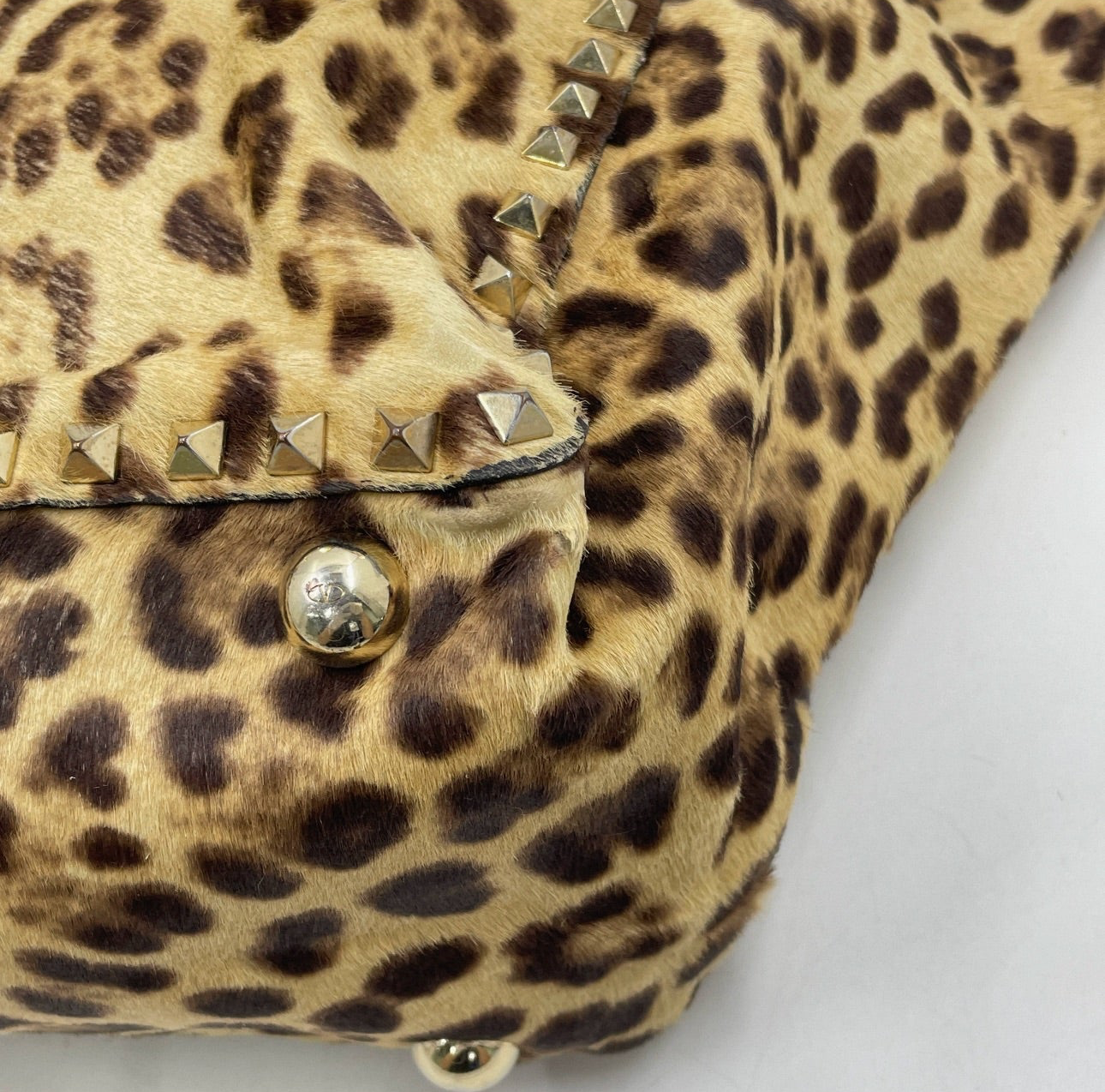 Valentino Leopard Pony Hair Rockstud Tote Bag – Brown/Gold
