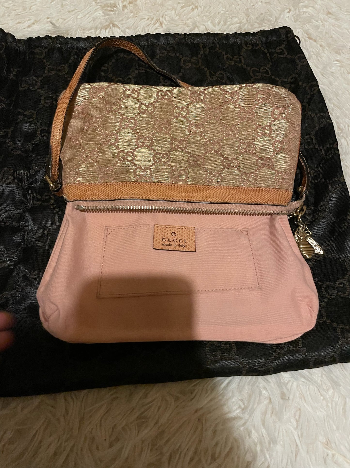 Gucci GG Monogram Shoulder Bag – Pink/Gold
