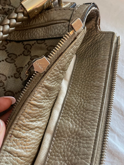 Gucci Large Hobo Bag – GG Canvas with Metallic Leather Trim, Beige/Ebony