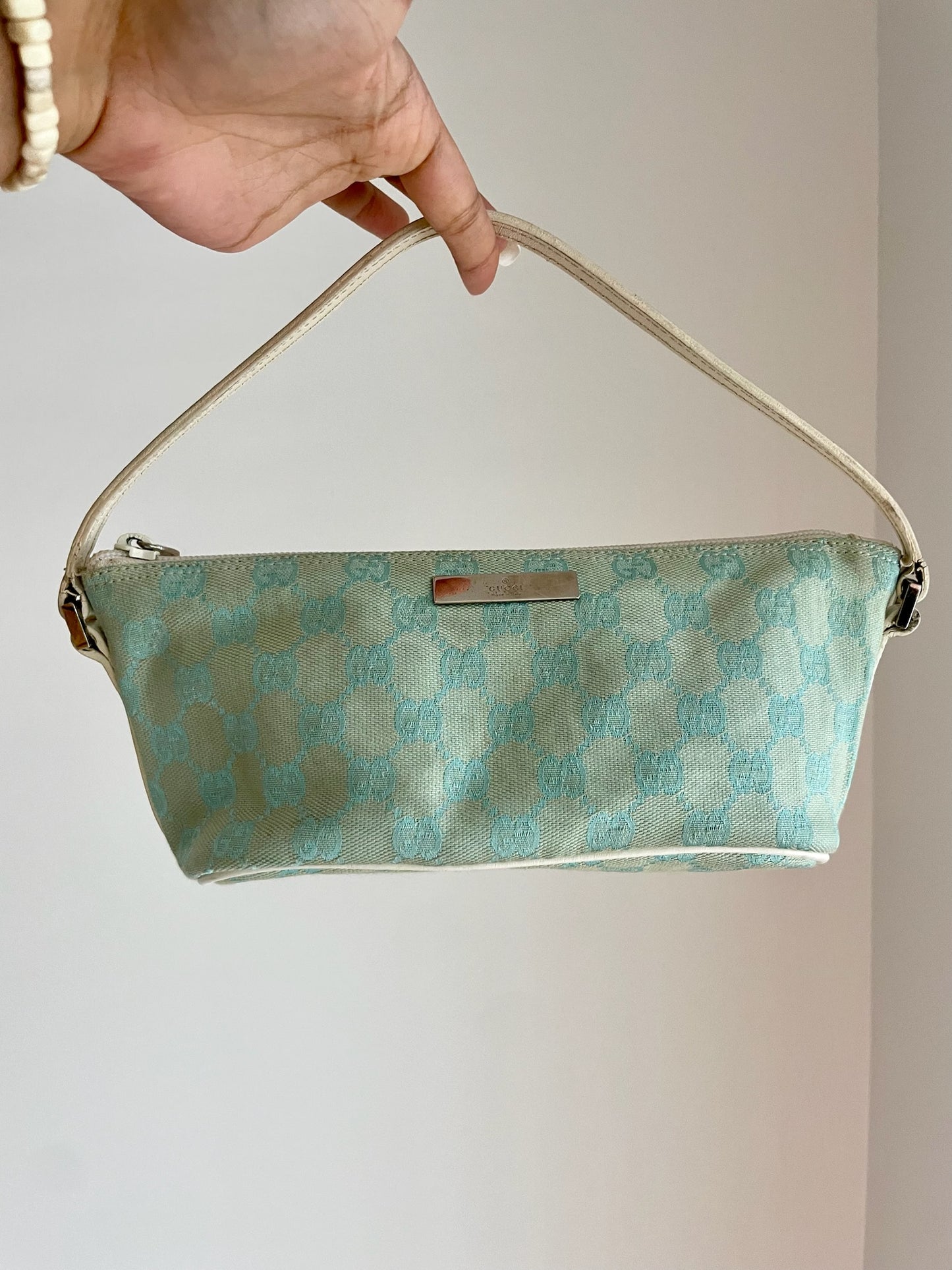 Gucci Jackie Mini Baguette Bag – GG Canvas, Aqua Blue