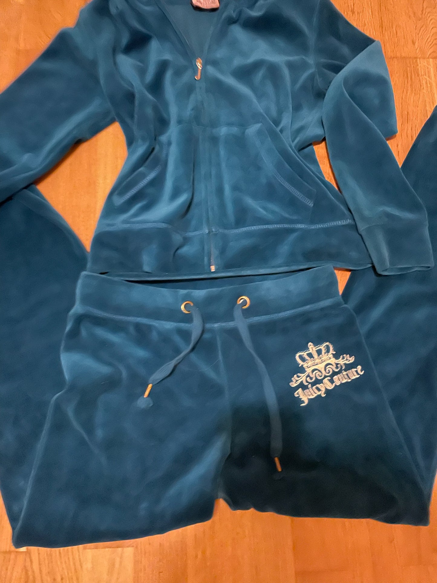 Juicy Couture Velour Tracksuit Set – Teal Blue, Hoodie & Pants
