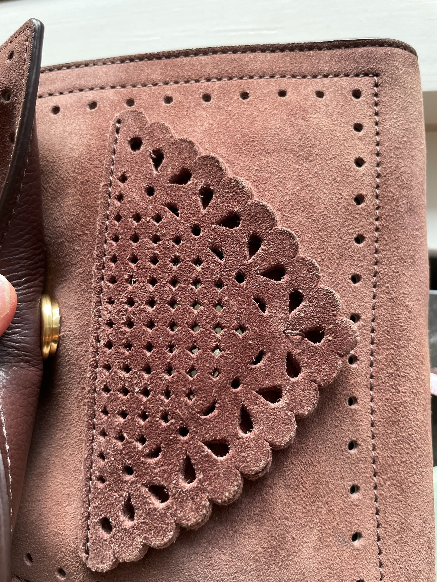 Coccinelle Vintage Top Handle Bag – Suede Leather, Dusty Rose