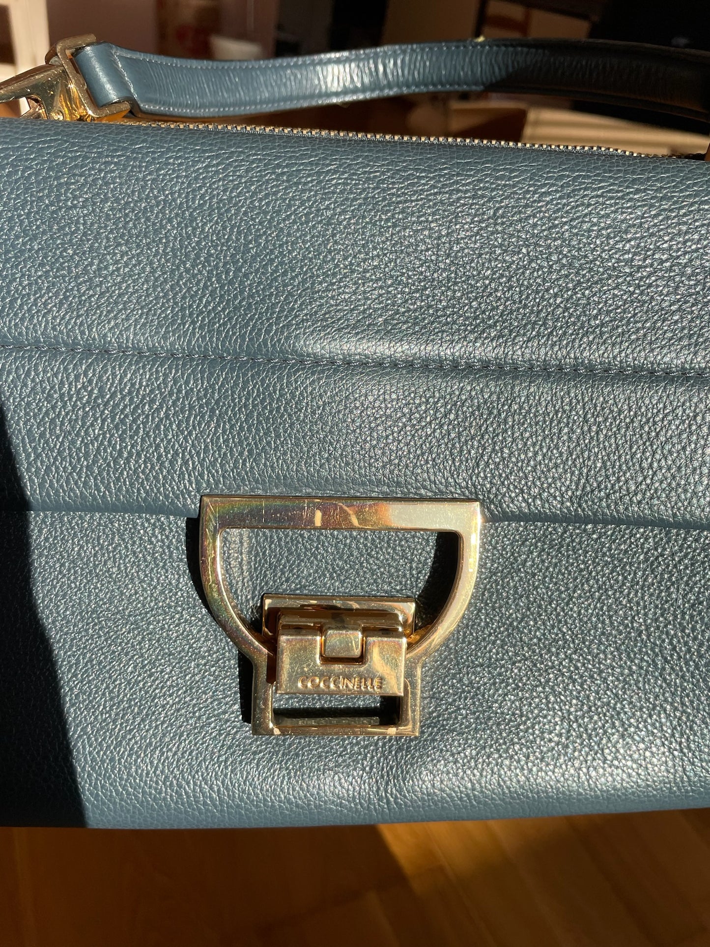 Coccinelle Structured Top Handle Bag – Blue Leather