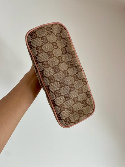 Gucci GG Canvas Shoulder Bag with Pink Leather Trim