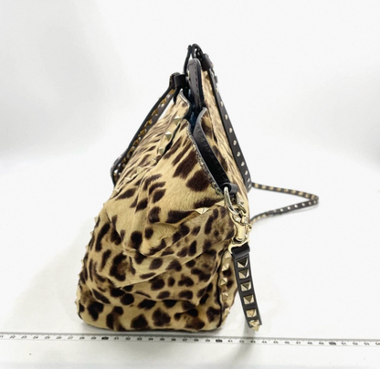 Valentino Leopard Pony Hair Rockstud Tote Bag – Brown/Gold