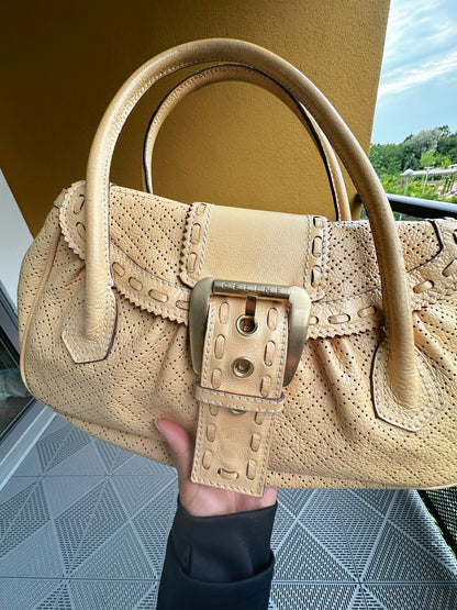 Céline Vintage Boogie Bag Perforated Leather with Buckle – Beige