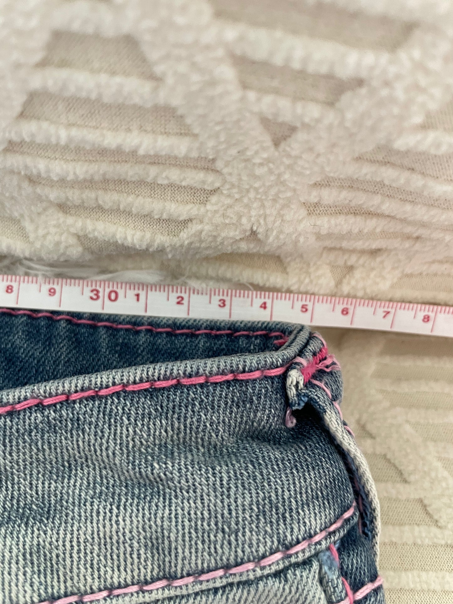 True Religion Billie Mid Rise Straight Jeans – Light Wash with Pink Stitching