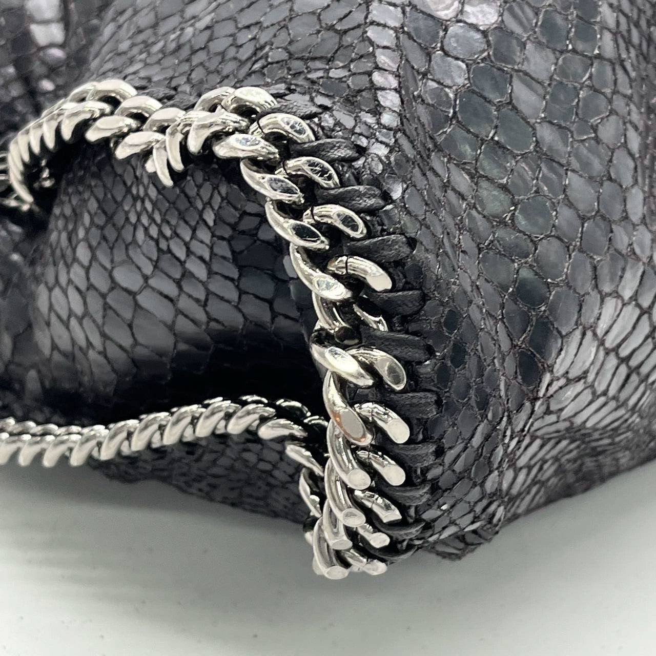 Stella McCartney Falabella Tote – Black Snake-Embossed Vegan Leather