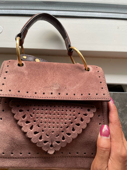 Coccinelle Vintage Top Handle Bag – Suede Leather, Dusty Rose