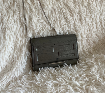 Fendi Baguette Chain Wallet – Metallic Silver Leather