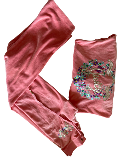 Juicy Couture Velour Tracksuit – Pink Floral Embellished