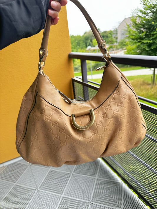 Gucci Jackie O GG Embossed Leather Hobo Bag – Beige