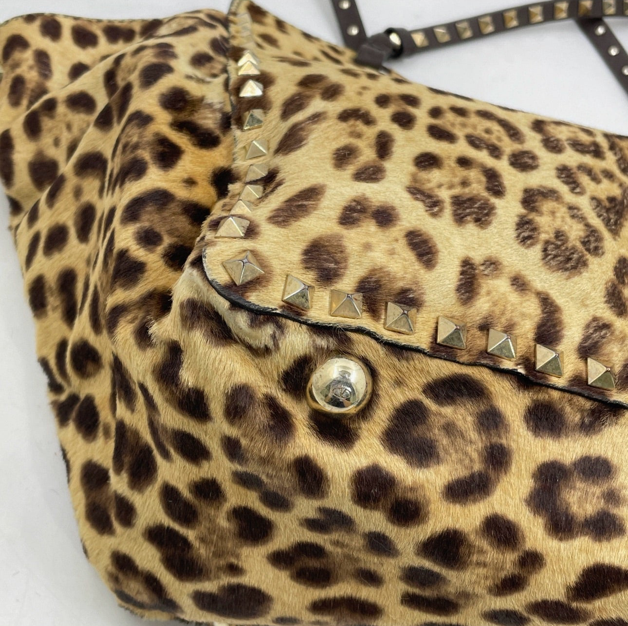 Valentino Leopard Pony Hair Rockstud Tote Bag – Brown/Gold