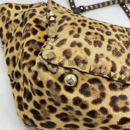 Valentino Leopard Pony Hair Rockstud Tote Bag – Brown/Gold